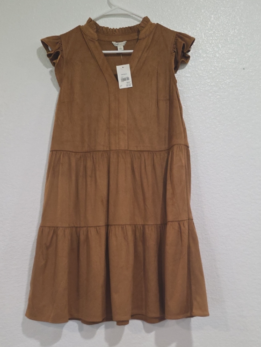 Cato Womens Tan Tiered Ruffle Sleeve Dress